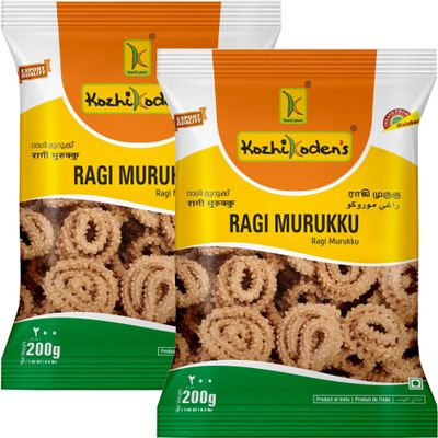 KOZHIKODEN'S Ragi Murukku 400g (2x200g) | Made with Pure Finger Millet | Crispy & Fresh Chakli | Perfect Tea Time Snack | Traditional South Indian Snack