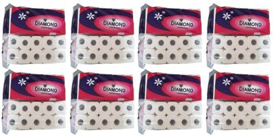 Diamond 2 Ply Soft, Hygienic & Absorbent Toilet Tissue Paper Roll - Pack of 10 (215 Pulls Per Roll, 2150 Sheets) (Pack of 8)