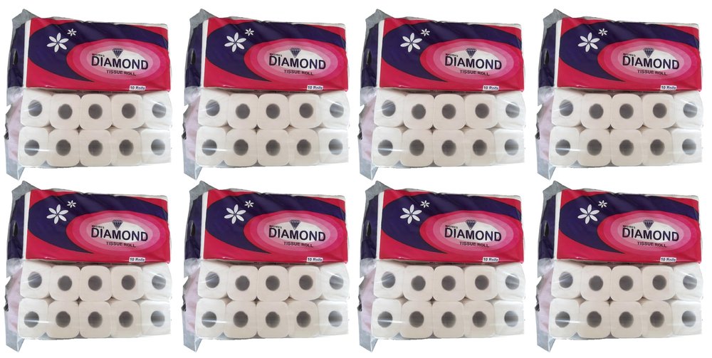 Diamond 2 Ply Soft, Hygienic & Absorbent Toilet Tissue Paper Roll - Pack of 10 (215 Pulls Per Roll, 2150 Sheets) (Pack of 8)