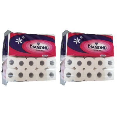 Diamond 2 Ply Soft, Hygienic & Absorbent Toilet Tissue Paper Roll - Pack of 10 (215 Pulls Per Roll, 2150 Sheets) (Pack of 2)