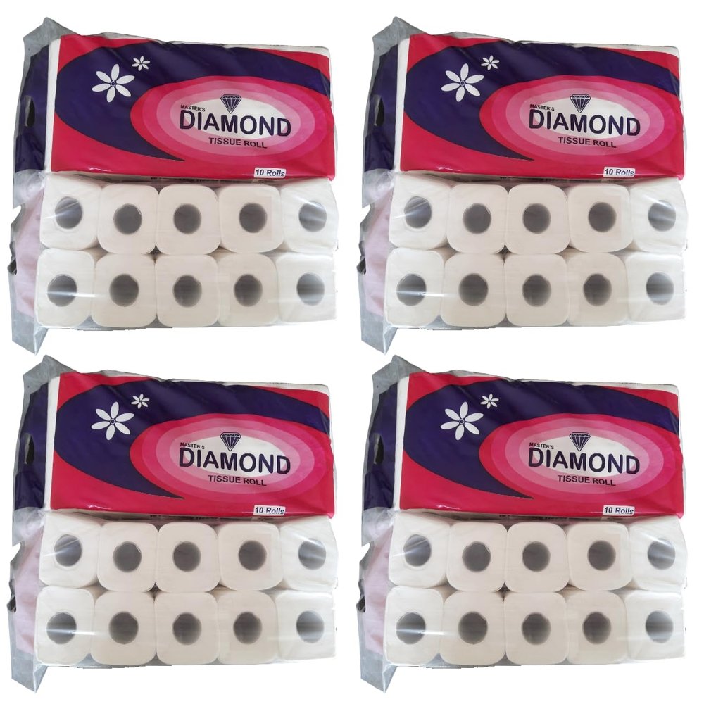 Diamond 2 Ply Soft, Hygienic & Absorbent Toilet Tissue Paper Roll - Pack of 10 (215 Pulls Per Roll, 2150 Sheets) (Pack of 4)