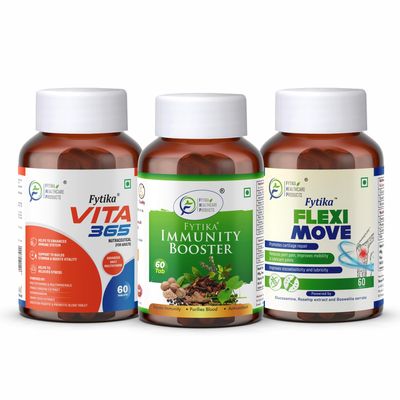 Fytika Vita 365 + Immunity Booster + Flexi Move - (Pack of 3) Combo pack 60 Tablets each