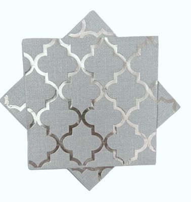 LUDALY Silver With Abstract Silver Foil Lines 3Ply Paper Napkins for Cocktails, Brirthdays Anniversary and Christmas parties | Pack of 20