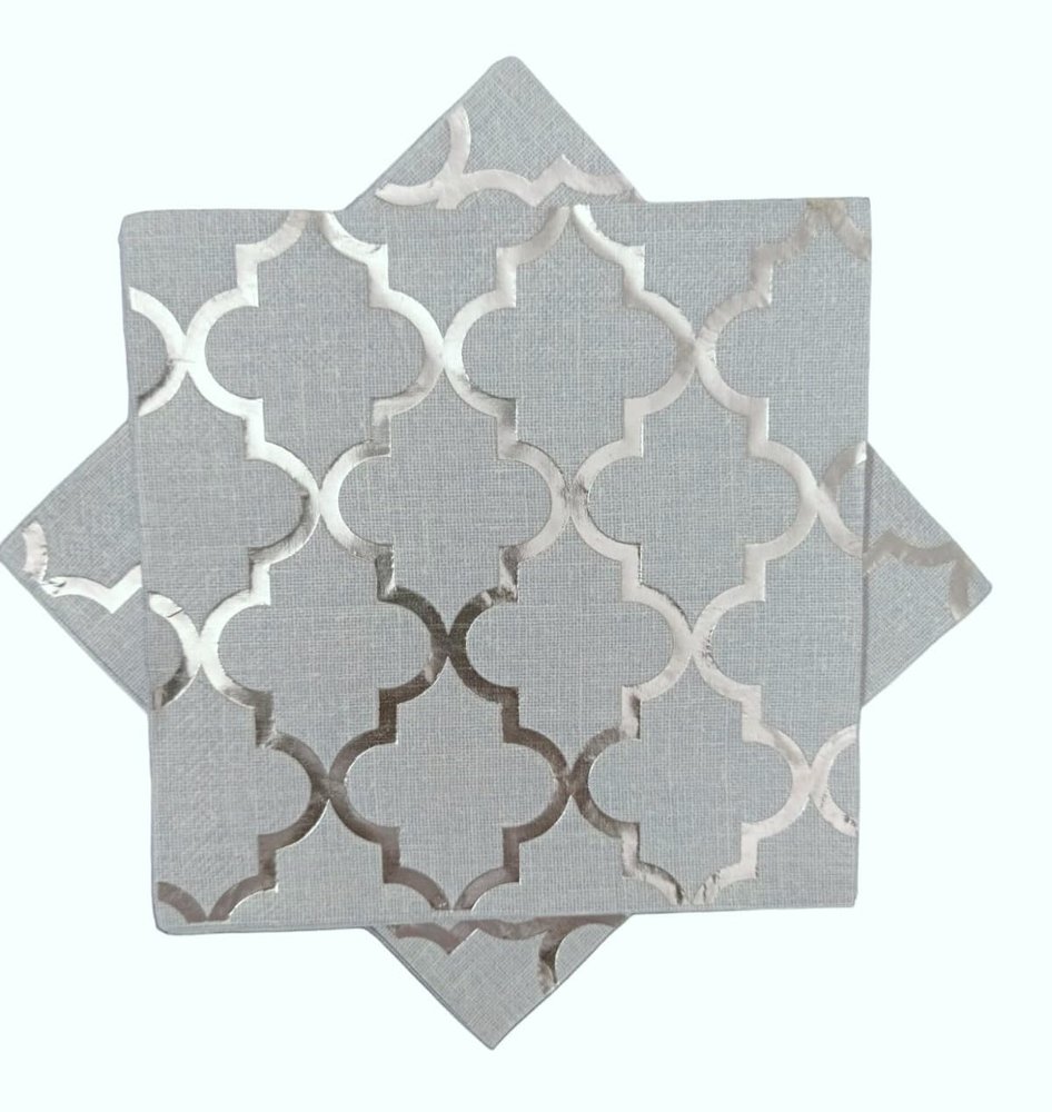 LUDALY Silver With Abstract Silver Foil Lines 3Ply Paper Napkins for Cocktails, Brirthdays Anniversary and Christmas parties | Pack of 20