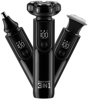 Trimfinity 3-in-1 Face Trimmer by UrbanGabru: Shaver, T-Blade Beard Trimmer & Nose/Ear Hair Remover, 8800 RPM Motor, Ceramic Blades, Waterproof, Rapid Type C Charging, 60 Min Battery, Travel Lock, Dual Voltage, Gift for man, Grooming Kit
