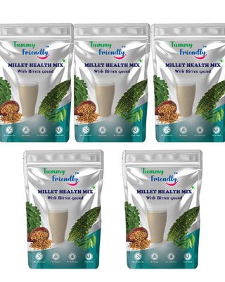 Tummy Friendly Foods Millet Health Mix with Bitter Gourd | Multi Millet Health Mix Powder for Adults Organic | Bitter Gourd, Methi Seeds, Moringa Leaves for Diabetes | 500g, (100g each pack)