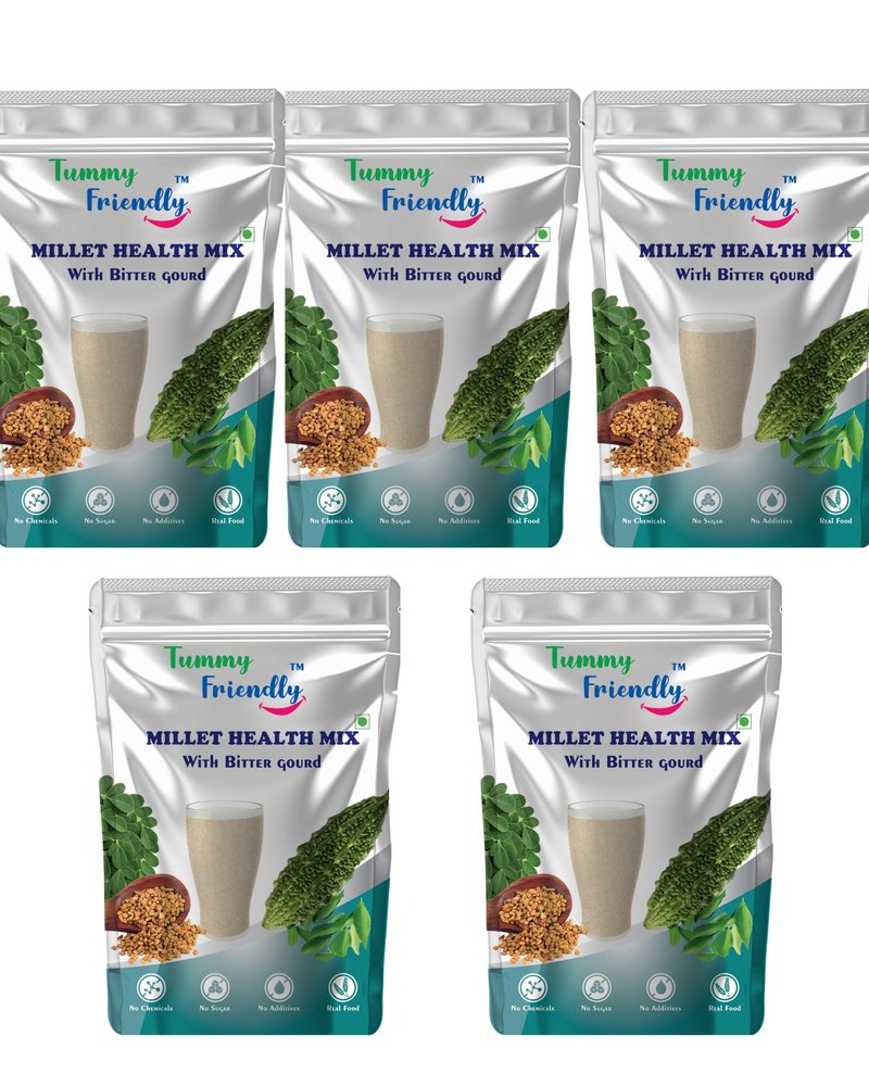 Tummy Friendly Foods Millet Health Mix with Bitter Gourd | Multi Millet Health Mix Powder for Adults Organic | Bitter Gourd, Methi Seeds, Moringa Leaves for Diabetes | 500g, (100g each pack)