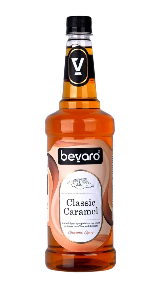 Bevaro Classic Caramel Syrup - 1000 ml Bottle | Premium Coffee & Dessert Syrup for Hot Coffee, Cold Coffee, Shakes & Desserts | Rich Flavour Add-On for Beverages & Sweet Treats