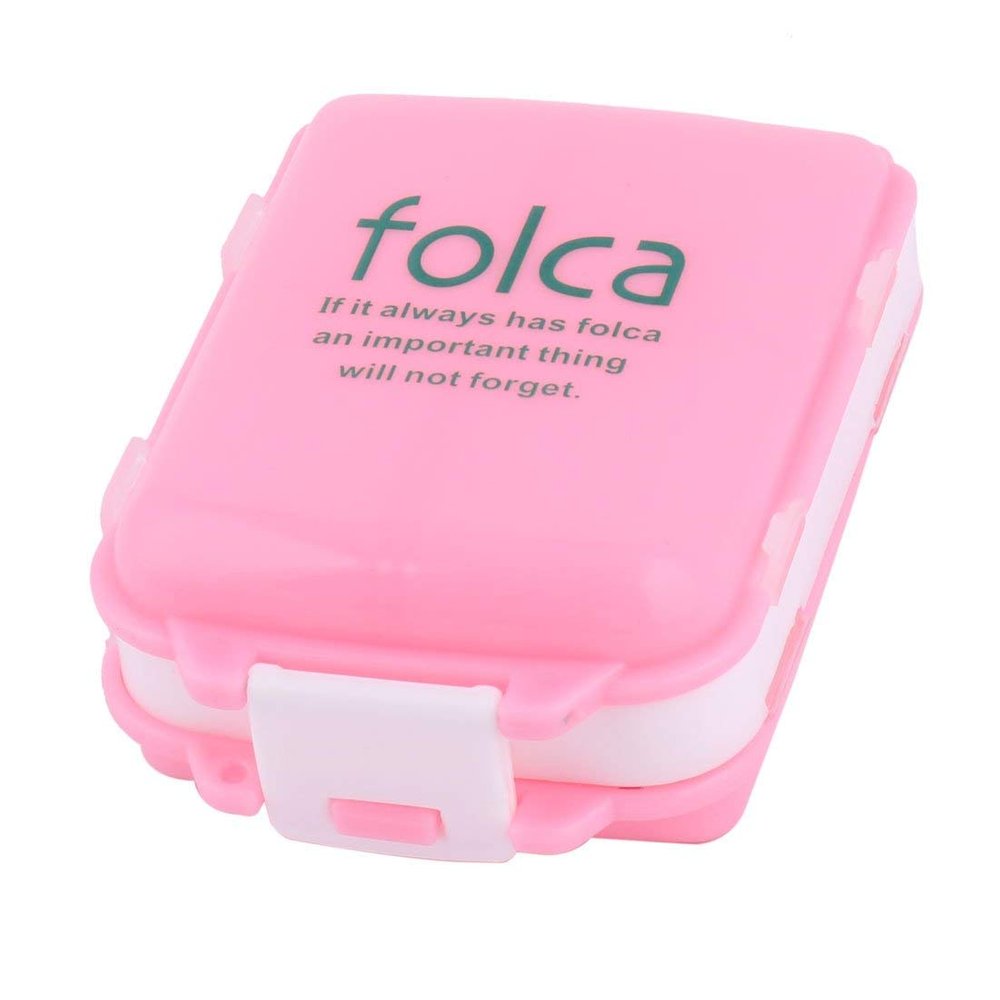 BIG BOOM Outdoor Travel 8 Compartments Foldable Pill Storage Box Case Container Pink