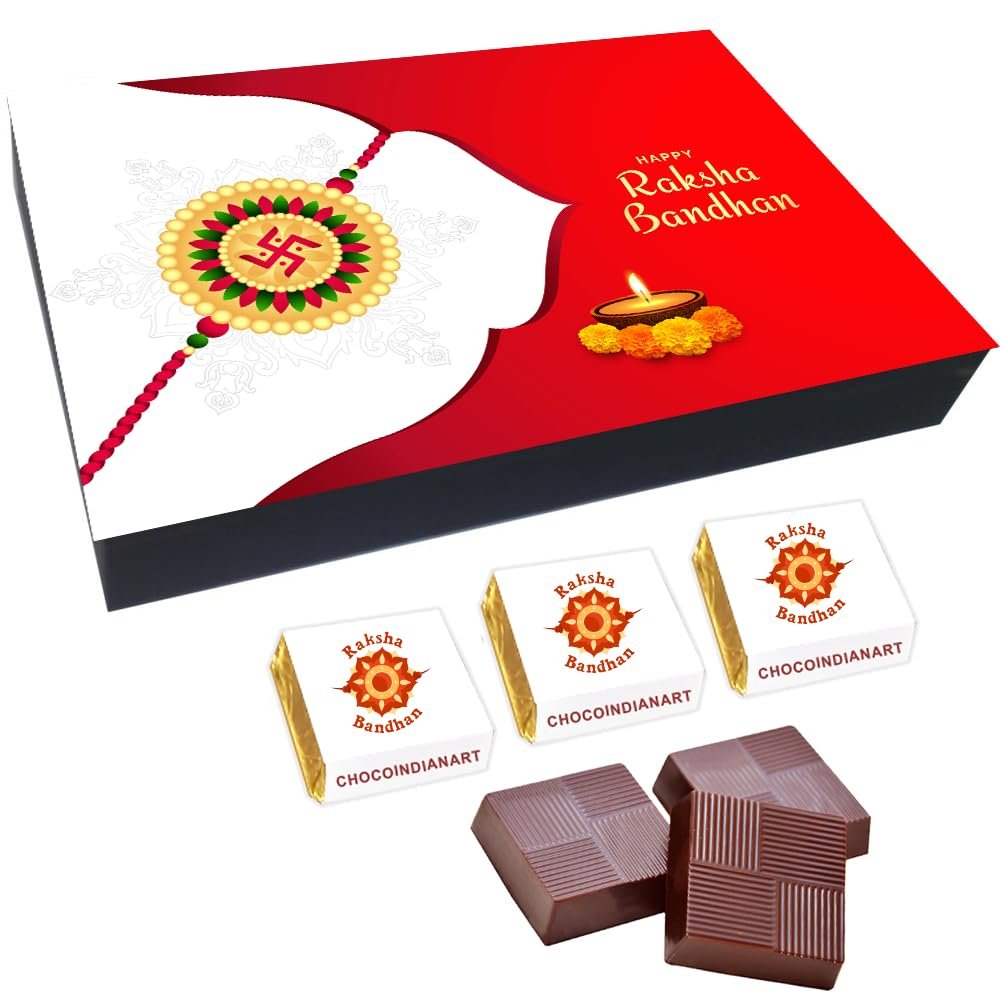 CHOCOINDIANART Celebrate Raksha Bandhan with a Luxurious Chocolate Gift Box: A Perfect Blend of Tradition and Sweetness for Brothers and Sisters 12 Chocolates in the Box (BWB_12_901R)