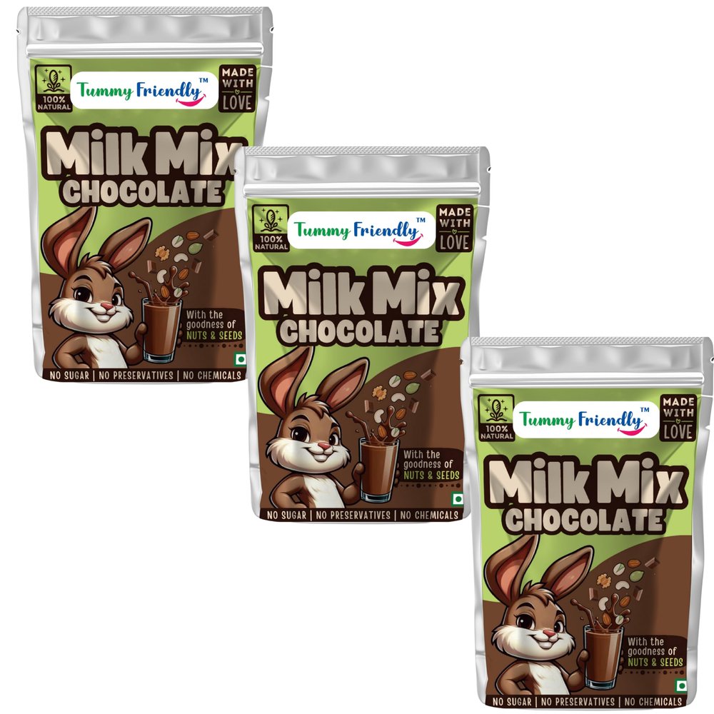 Tummy Friendly Chocolate Milk Mix for kids. Made of organic nuts, seeds, jaggery and premium cocoa powder, healthy milk mix for toddlers. kids chocolate milk powder mix - 300g, (100g each pack)