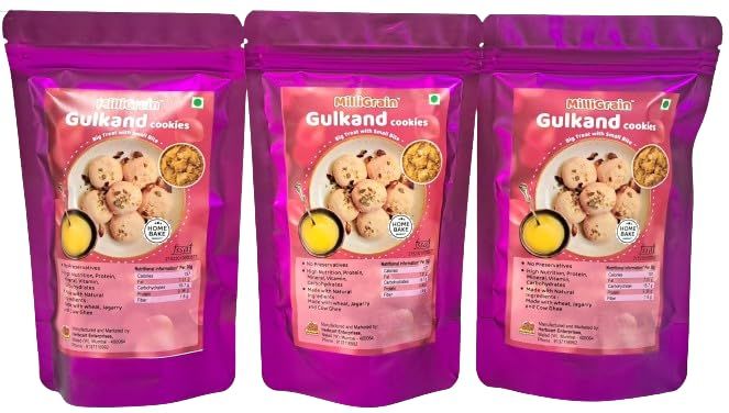 Gulkand Biscuits | No Maida,No Preservatives | Combo (3 Pack) 300gm Premium Cookies Millets & Whey Protein | Healthy, Sugar-Free Snack, High Protein, Ideal for Fitness & Dieters milligrain
