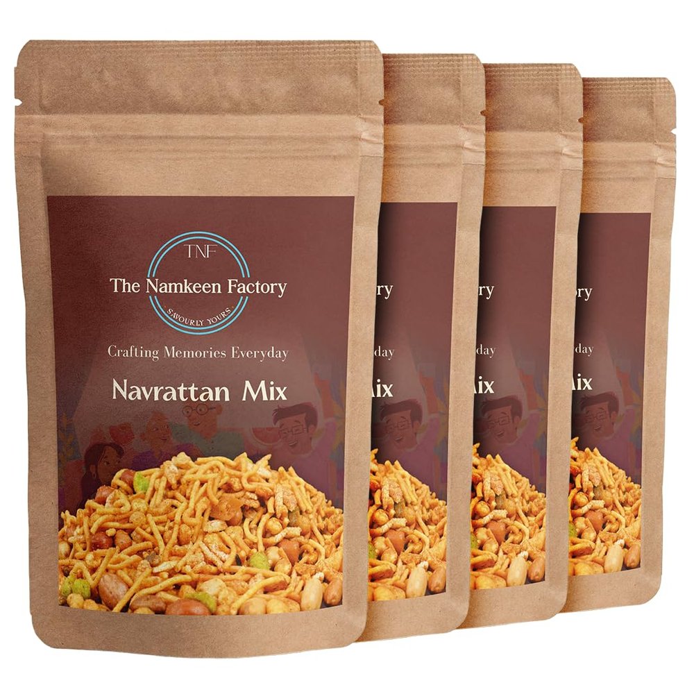 The Namkeen Factory | Premium, Crispy and Spicy Namkeen | Pack Of 4 (Navrattan Mix)