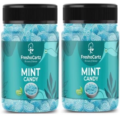 FreshoCartz Mint Flavoured Candy | Pudina Mint Candy | Pudina Goli | Hard Blue Mint Goli | Mouthfreshner - Jar Pack (Pudina Candy, 400g (Pack of 2))