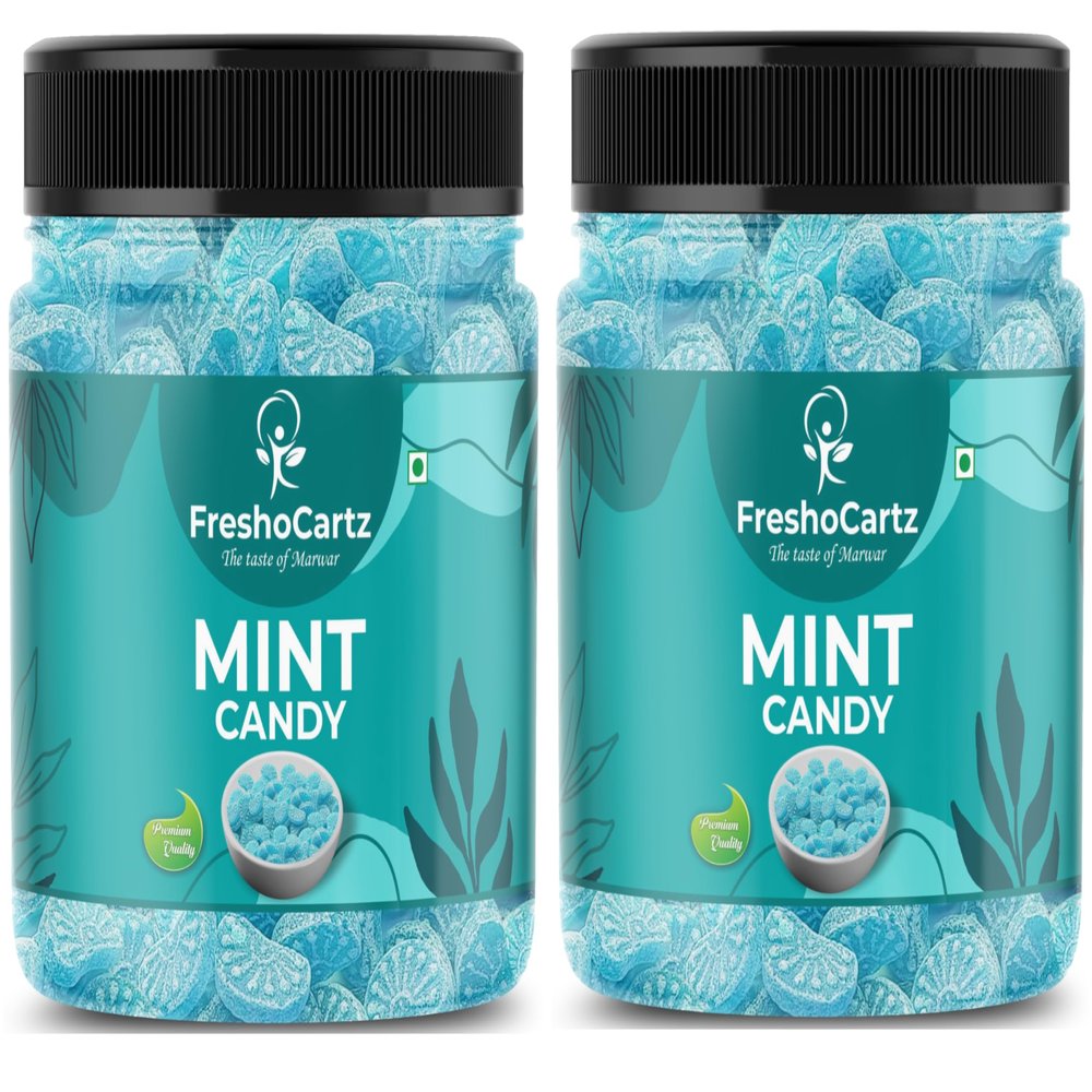 FreshoCartz Mint Flavoured Candy | Pudina Mint Candy | Pudina Goli | Hard Blue Mint Goli | Mouthfreshner - Jar Pack (Pudina Candy, 400g (Pack of 2))