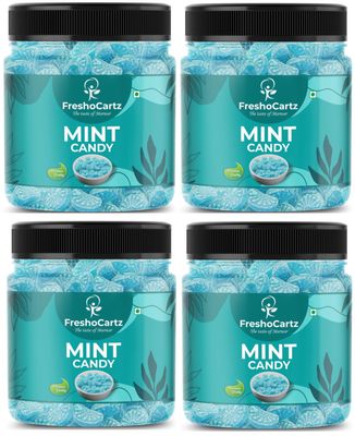 FreshoCartz Mint Flavoured Candy | Pudina Mint Candy | Pudina Goli | Hard Blue Mint Goli | Mouthfreshner - Jar Pack (Pudina Candy, 400g (Pack of 4))