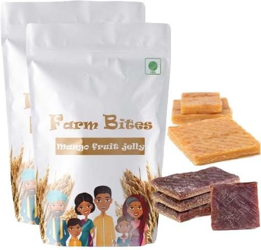 Farm Bites - Fresh and Healthy Palm FruitJelly | PalmyraJelly | Thaati Thandra |   (500 Grams) & MangoJelly | Aam Papad |   (500 Grams)