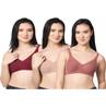 NSALIZA Pack 3 Molded Non Padded Non Wired Full Coverage Bra Bronze,Maroon,Nude view 1