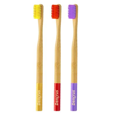 Dencrus ORBY PLUS Bamboo Toothbrush | Pack of 3 | Natural Soft Bristles | Biodegradable and Compostable Handle | Eco-friendly | LAVENDER, YELLOW & RED