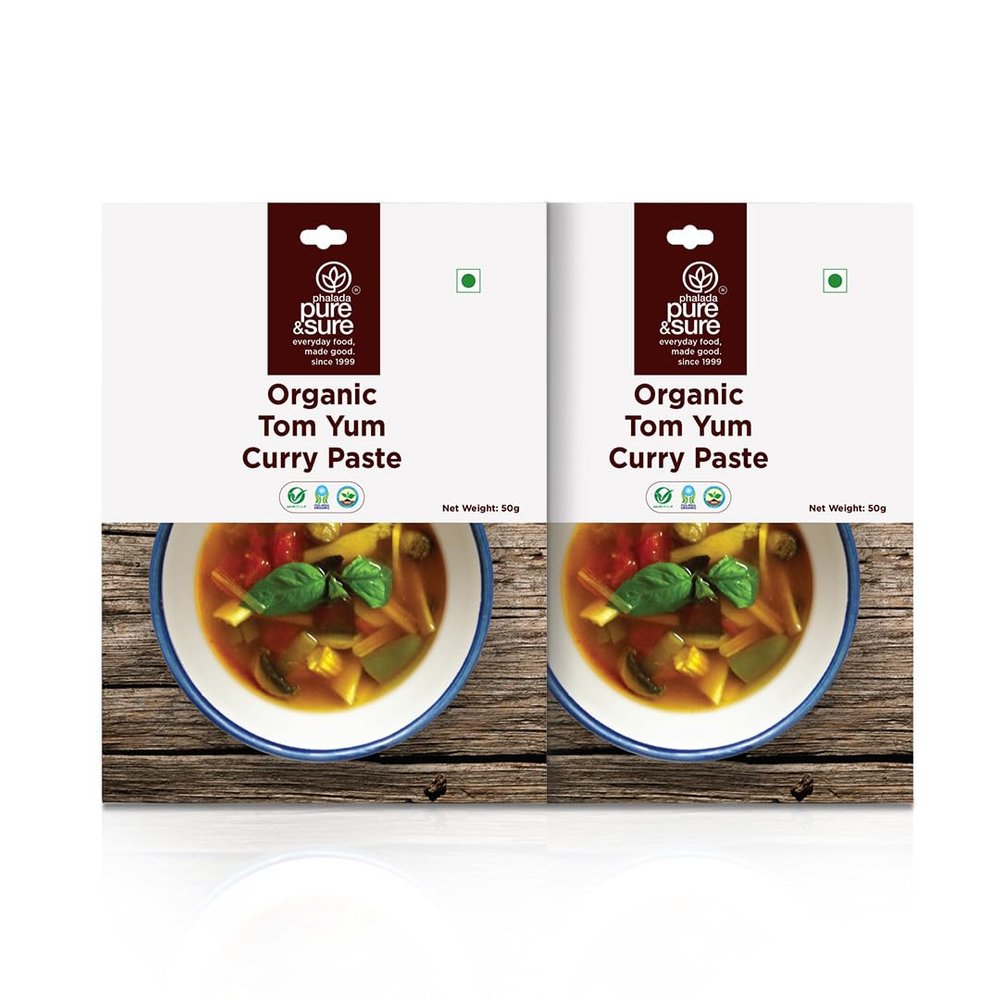 Pure & Sure Organic Tom Yum Curry Paste | Natural Curry Paste | Made with Thai Ingredients | Ready to Cook/Use | Aromatic & Tasty | No Preservatives | 50gm (Pack of 2)