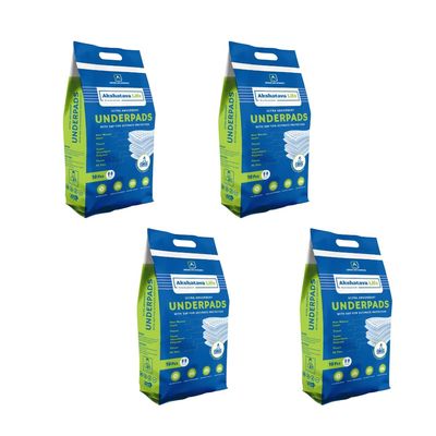 Akshatava Life Super Premium underpads (90*60cm) Large Size | Pack of 4 | Stick Tuckable Underpads | Adult Unisex underpads | Disposable | 5 Layers high Absorption Protection | 10 Pcs/Pack Pack of 4