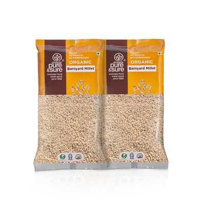 Pure & Sure Organic Barnyard Millets 1Kg | 100% Natural Khira Seeds | Unpolished & Rich in Fiber | Easy to Cook & Gluten Free | Chemical & Pesticide Free| 500 gm each (Pack of 2)