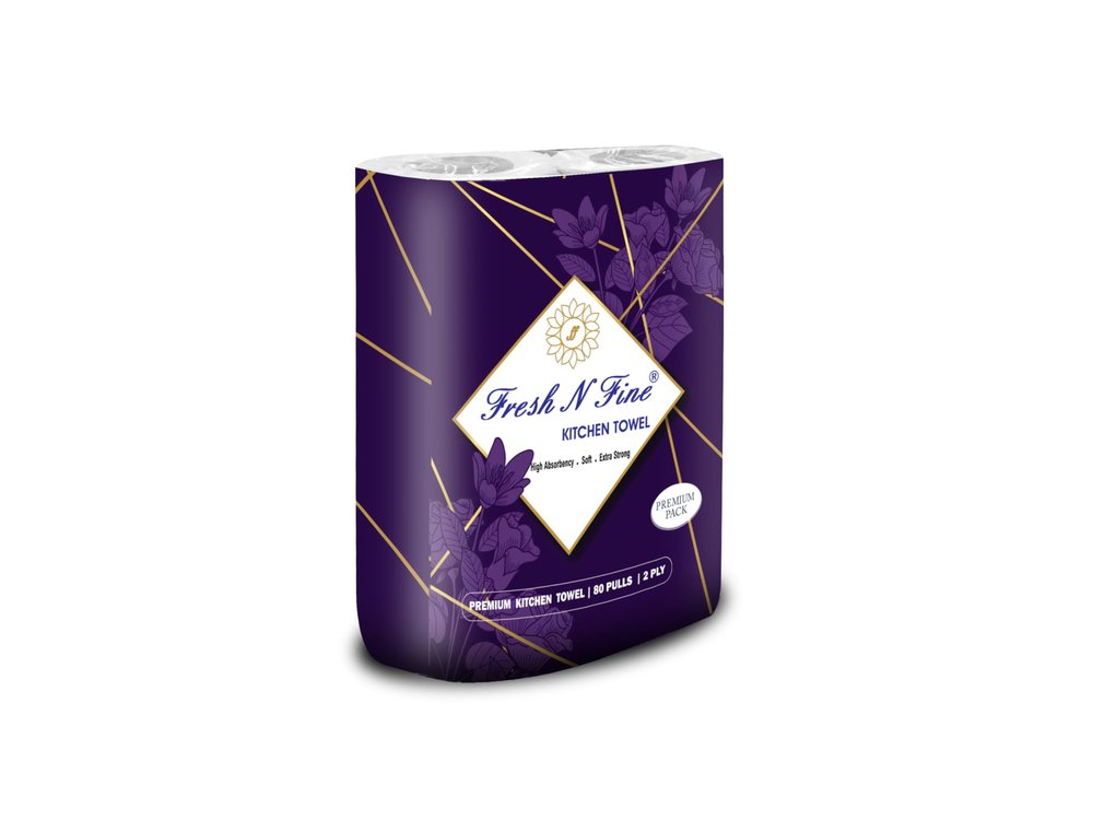 Fresh N Fine Kitchen Towel Paper Roll for Kitchen Premium Pack - 320 Pulls, 2 Ply Towel/Tissue Roll | Highly Absorbent | Pack of 4 (80 Pull Per Pack)