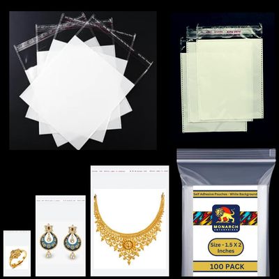 MONARCH Self Adhesive Resealable Pouch (100 Pouches - 4X5 Inches) White Background Plastic/Polythene BOPP,Seal King Bag,Cellophane bags | Pouches for Jewelry,Packing,Storage (4x5 Inches)