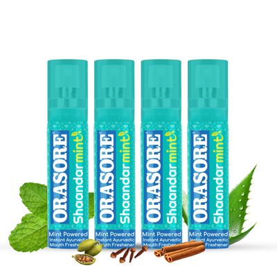 Shaandar Mint Instant Mouth Freshener Spray by Orasore | Amazing Cool Breath Freshening with Zero Calories & Anti Bacterial Protection | 15g (Pack of 4)