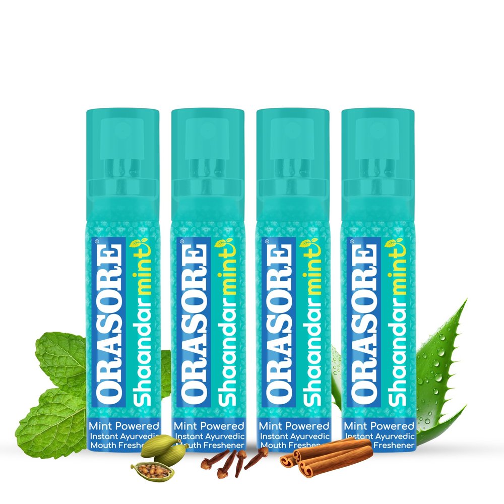 Shaandar Mint Instant Mouth Freshener Spray by Orasore | Amazing Cool Breath Freshening with Zero Calories & Anti Bacterial Protection | 15g (Pack of 4)
