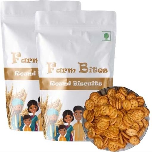 Farm Bites - Home Made Fresh Small Round Shaped Biscuits | Round Biscuits | Tea TIme Snacks | Small crispy Crackers - 100 Grams