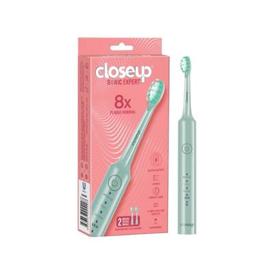 Closeup Sonic Expert Electric Toothbrush for Adults, Pack of 1+2 Heads (Green)