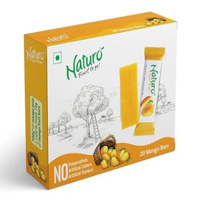 Nturo Assorted Bites 280g Pack of 20 Candy and Mango Fruit Bars 280g Pack of 20 Candy with Air tight Multipurpose Container