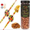 Bhaiya Bhabhi Rakhi n Lumba with 250gm Badam Jar for Raksha Bandhan | Bal Gopal Design for Blessing Brother & Sister in Law with TIkka for Bhai view 1