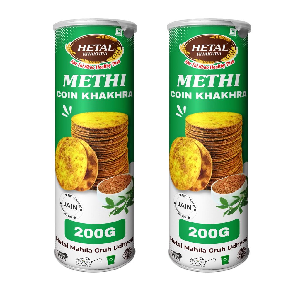 HETAL KHAKHRA Combo Of Methi coin khakhra |coin khakhra gujarat Snack| |ready to eat |travel friendly Snack, tea snacks| (Pack Of 2) 200 Gm in Each Pack