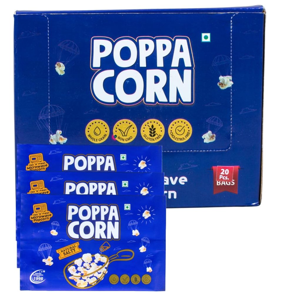 Poppacorn Microwave Salty Popcorn Single Serve Packs, 33gX20 Pouches, Natural Salty Popcorn