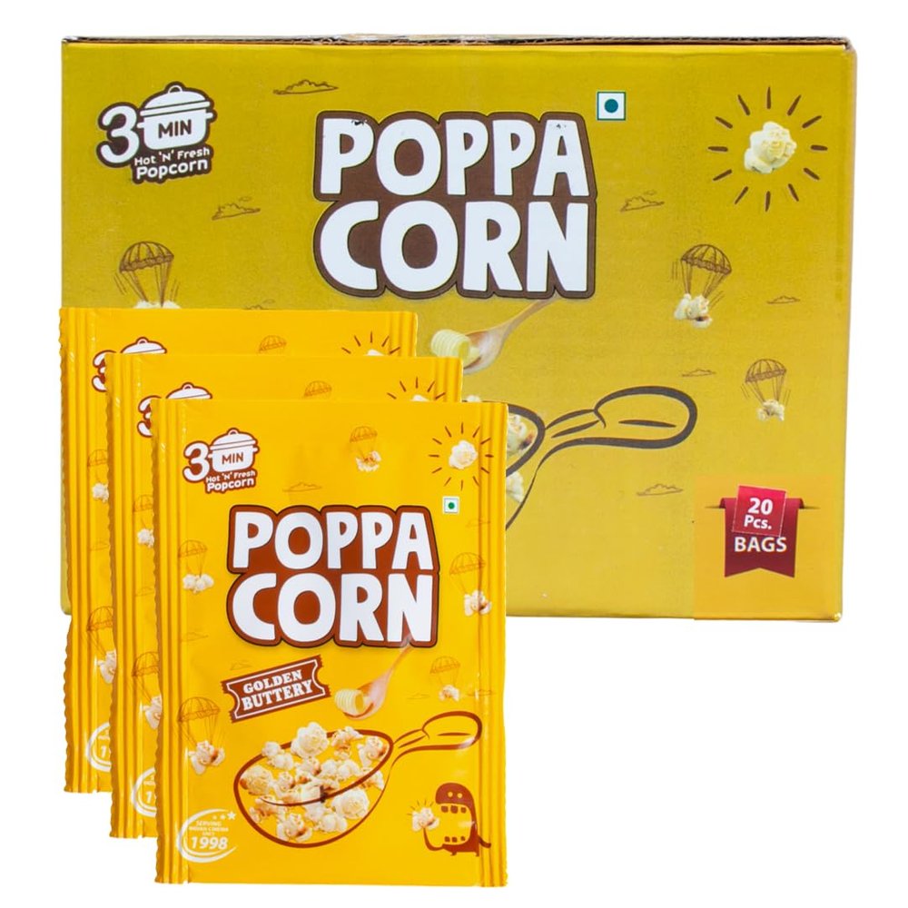POPPACORN Instant Cooker Popcorn 35gX20 Pouches 3 Minutes Popcorn,700gm (700g, Golden Buttery)