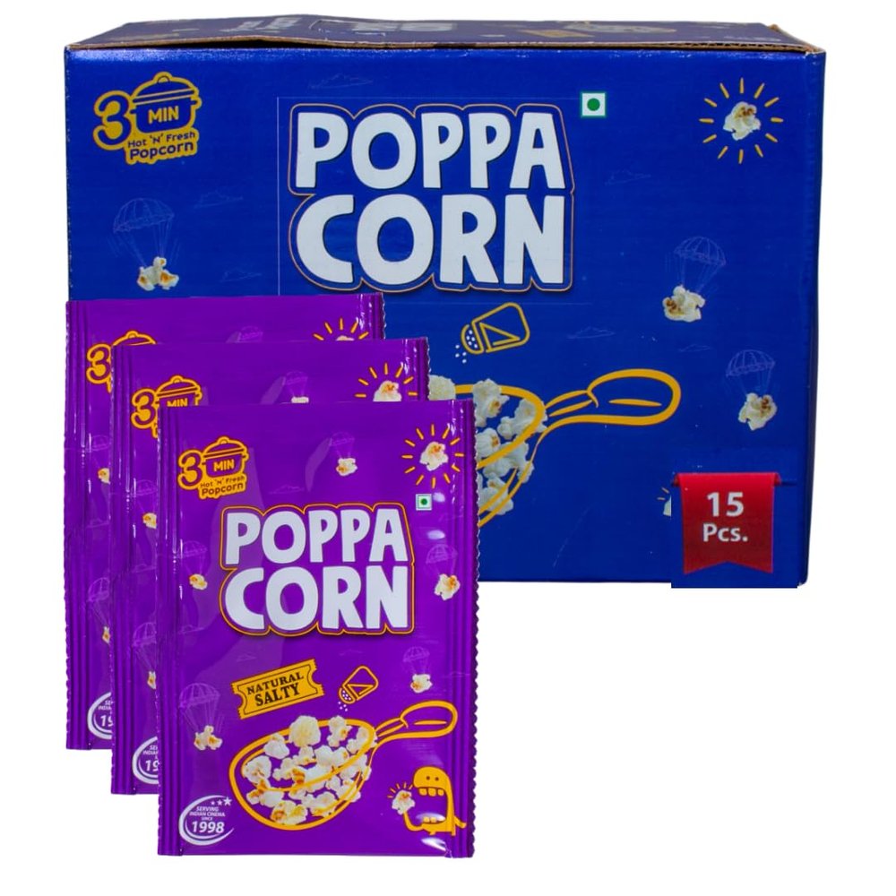 Poppacorn A Grade Imported Gourmet Salty Popcorn 70gX15 Pouches Big Size High Expansion Natural Salty Popcorn 1050gm Pack of 15 (Natural Salty)