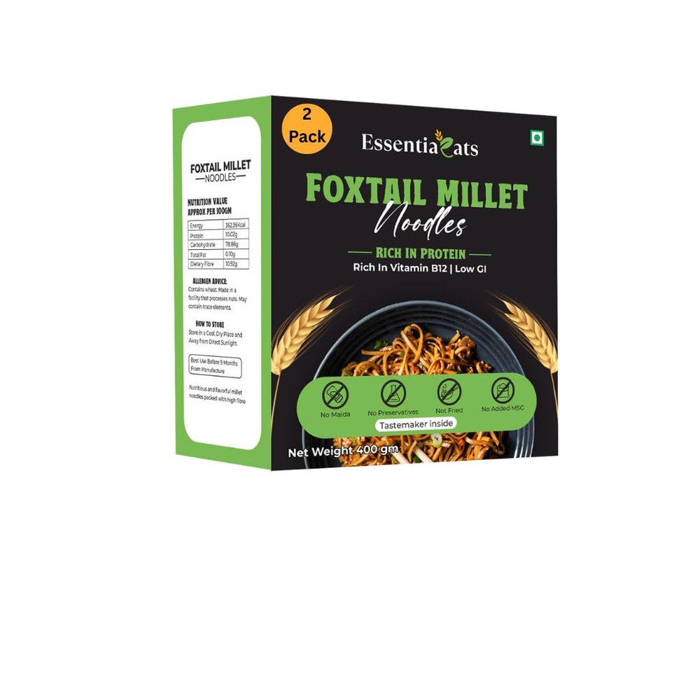 Essentiaeats Healthy Foxtail Millet Hakka Noodles Pack of 4, 800 gm | No Maida, Not Fried, Low GI, No Preservatives | Sun Dried | Rich in Protein & Vitamins