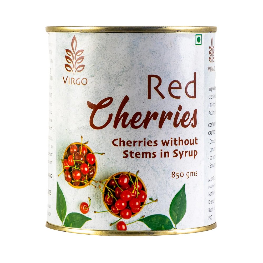 Virgo Red Cherry, Dried Cherries, Natural & Fresh, Premium Tasty and Healthy, Ice Cream, Cakes and Shakes Decoration, Pack of 1, 850gm