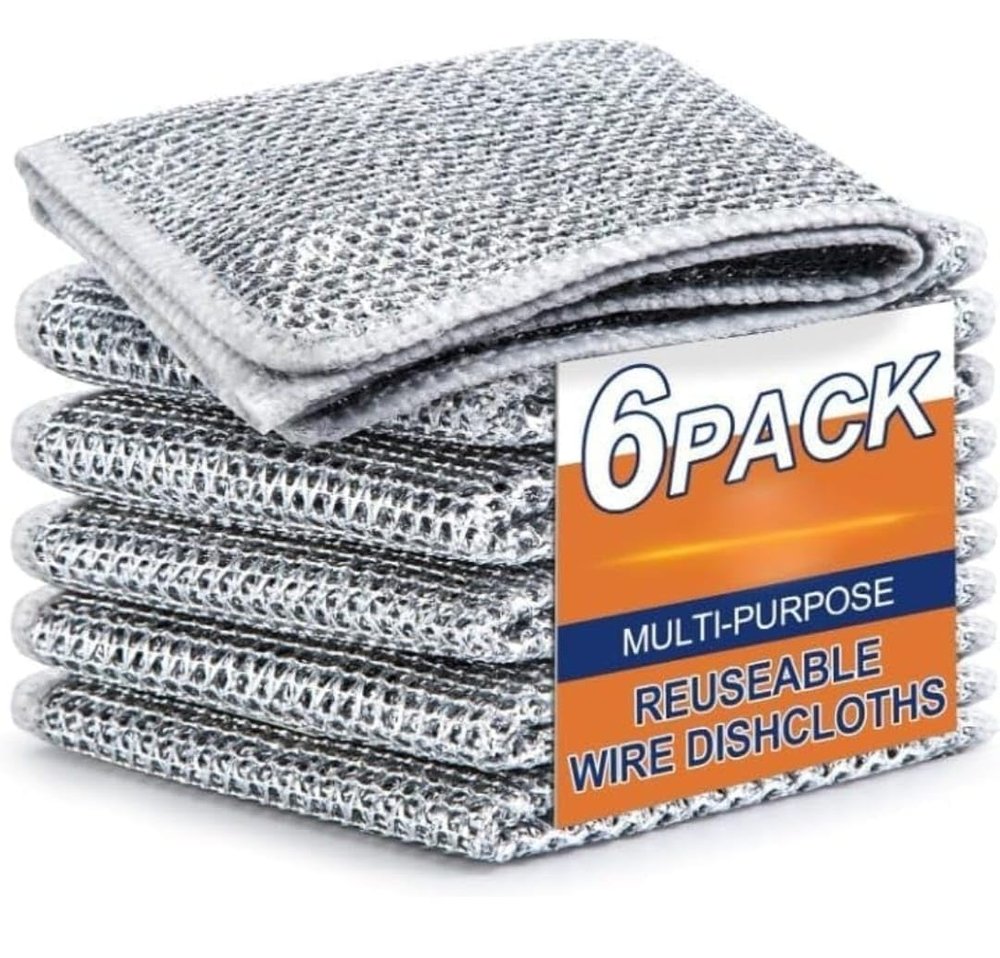 SHKAKAM ( Pack of 6 Multipurpose Wire Dishwashing Rags for Wet and Dry Stainless Steel Scrubber Non-Scratch Wire Dishcloth for Washing Dishes Sinks Counters Easy Rinsing Machine Washable (6)