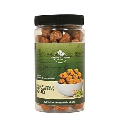 Desi Elaichi Chocolatey Jaggery Gud, Gur | Pure, Natural & Organic Sweetener | Gluten-Free Energy Booster | Nature's Candy | No Preservatives, No Chemicals (Desi Elaichi & Sonth Chocolatey Gud, Pack of 1)