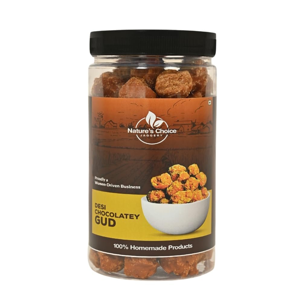Desi Chocolatey Jaggery Gud, Gur | Pure, Natural & Organic Sweetener | Gluten-Free Energy Booster | Nature's Candy | No Preservatives, No Chemicals (Desi Chocolatey Gud, Pack of 1)