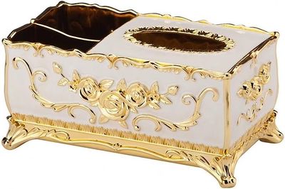 Cannagenix Toilet Paper Holder Box European Style Paper Box Plastic Multifunction Remote Control Retro Tissue Holder Napkin Pumping Box Tissue Box Holder (3 Compartment) (Golden)