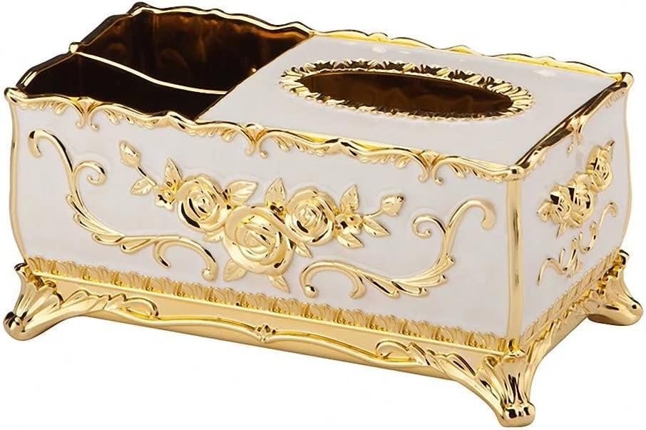 Cannagenix Toilet Paper Holder Box European Style Paper Box Plastic Multifunction Remote Control Retro Tissue Holder Napkin Pumping Box Tissue Box Holder (3 Compartment) (Golden)