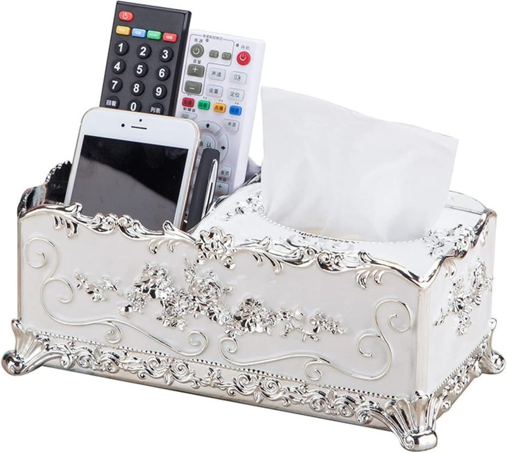 Cannagenix Toilet Paper Holder Box European Style Paper Box Plastic Multifunction Remote Control Retro Tissue Holder Napkin Pumping Box Tissue Box Holder (3 Compartment) (Silver)