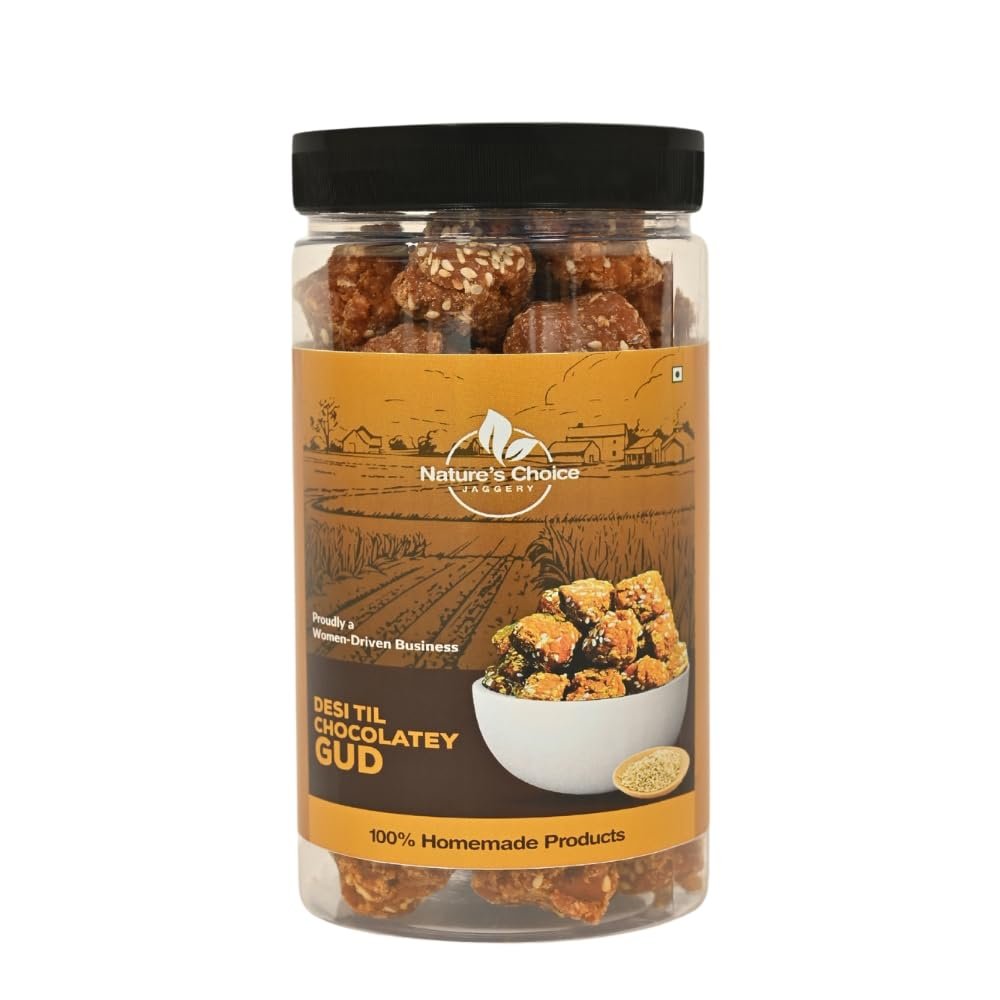 Desi Til Chocolatey Jaggery Gud, Gur | Pure, Natural & Organic Sweetener | Gluten-Free Energy Booster | Nature's Candy | No Preservatives, No Chemicals (Desi Til Chocolatey Gud, Pack of 1)