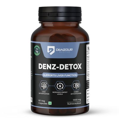 Denzour Nutrition Denz-Detox 1000mg | Supports Liver & Kidney Function | Natural Detox & Cleansing Supplement | Helps Maintain Energy & Vitality | 60 Veg Capsules | Made in India