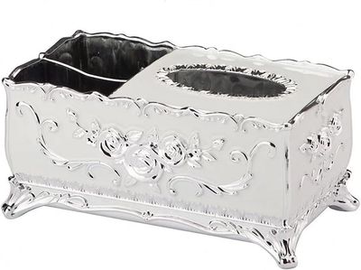 Cannagenix Tissue Box Cover Hand Tissue Box Holder European Stainless Steel Tissue Box Cover, Creative Square Tissue Holders, Facial Tissue Dispenser with Storage (3 Compartment) (Silver)