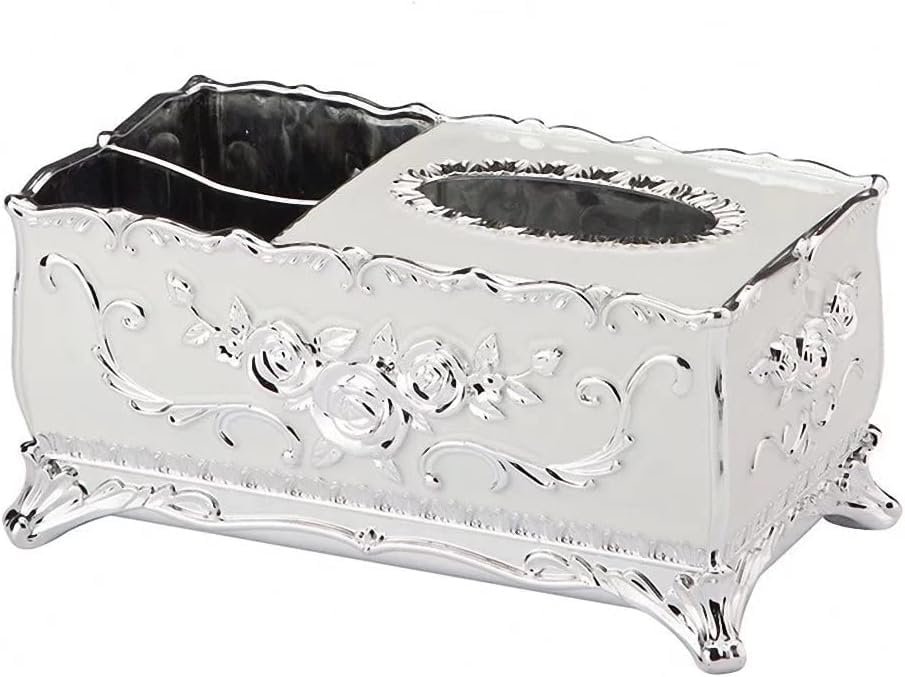 Cannagenix Tissue Box Cover Hand Tissue Box Holder European Stainless Steel Tissue Box Cover, Creative Square Tissue Holders, Facial Tissue Dispenser with Storage (3 Compartment) (Silver)
